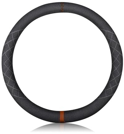 Ergocar Funda Volante De Coche Antideslizante Volante De Coche Protector Gamuza de Microfibra Caliente del Invierno Para Volante Diámetro 38cm (15 ) (Negro Marrón)