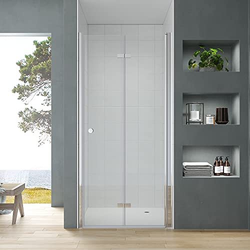 Duschtür Glas Dusche 70 cm breit Falttür Nische ohne Rahmen Nischentür faltbar klappbar Drehfalttür Duschabtrennung Duschwand Glas rahmenlos inkl. Duschtürdichtung Lippendichtung Magnetdichtung
