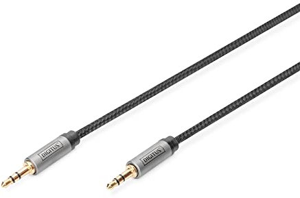 DIGITUS Cavo di Collegamento Audio - Jack 3,5 mm a Jack 3,5 mm - AUX Stereo Con Contatti Dorati - Intrecciato, 1 m, Nero - Per Impianti Stereo, Home Cinema, Soundbar, Computer
