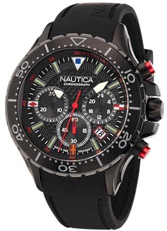 Nautica NST - Orologio da uomo con cinturino in silicone nero cronografo (modello: NAPNSF202), nero, moderno