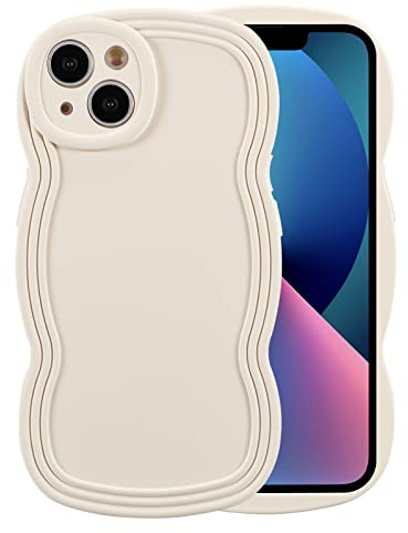 XIZYO Curly Wave Solid Color Phone Case for iPhone 13, Off-white | Full Camera Protection, Shockproof Silicone, Soft TPU, Cute Aesthetic Design, Slim Thin, Sturdy Anti-Yellow, Drop Resistance