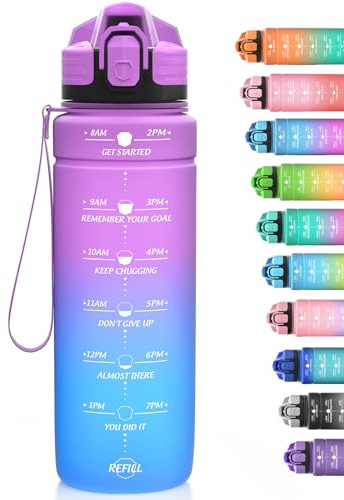 Niggeey Bouteille d'eau 2L, 1,5L, 1L, 700ML, 500ML Gourde Reutilisable, Sport Gourde en Plastique Tritan sans BPA, avec Filtre et Marqueur de Temps, pour Enfant et Adultes, Maison et Extérieur