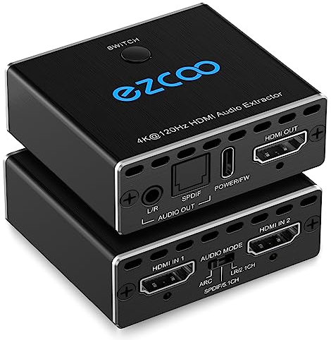 4K 120Hz HDMI 2.1 Audio Extractor 2X1 VRR ALLM HDCP2.3 HDR10 ARC CEC Audio Extractor Schalter 2 IN 1 OUT Audio Konverter HDMI zu HDMI SPDIF Optical Stereo L/R Dolby Digital EDID für PS5 XBOX NVIDIA