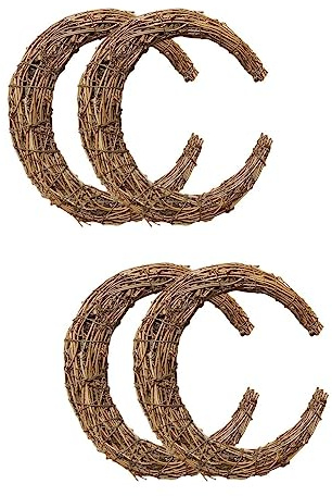 Grapevine Wreath Rings 4 Pack Moon Shape Rattan Wreath Circle Handmade DIY Rattan Rings Branch Wreath for DIY Crafts Rattan Moon Wreath