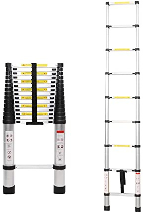 Telescopic Ladder 3.8m 12.5ft Ladders Extendable Aluminum Telescopic Extension Tall Multi Purpose Loft Ladders, 330 pound/150 kg Capacity Foldable Ladder with EN131 and CE Standard