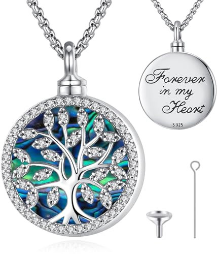 Eusense Urna Colgante Árbol de la Vida Collar Cadena para Cenizas 925 Plata Cenizas Árbol de la Vida Collar Urna Memorial Colgante Joyería para Mujeres Hombres
