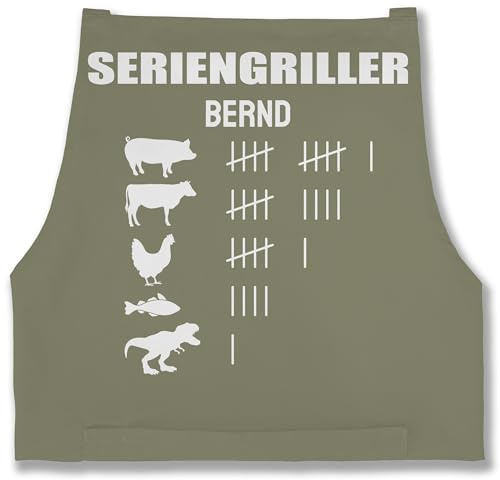 Geschenk mit Namen personalisiert by Shirtracer - Schürze - Grillschürze - Seriengriller mit Name Lustiges Geschenk Grillen Grillgeschenk