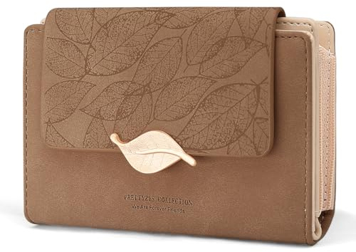 REETEE Geldbörse Klein Damen PU Leder Geldbeutel Damen Klein und im Kurzformat Portemonnaie Viele Fächer, Portmonee mit 10 Kartenfächer und Zipper Münzfach Brieftasche … (X-braun)