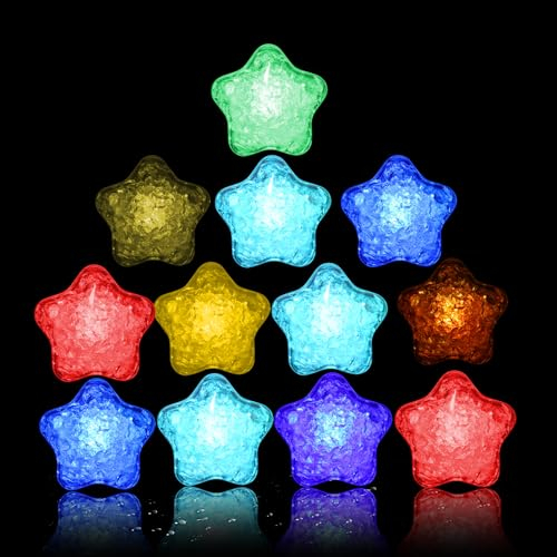 ALLOMN Cubitos de Hielo LED Iluminados para Bebidas, 12 Piezas Multicolor Intermitente Fiesta Decorativo LED Resplandor Cubitos de Hielo Luz Reutilizable para Vino Whisky Cóctel