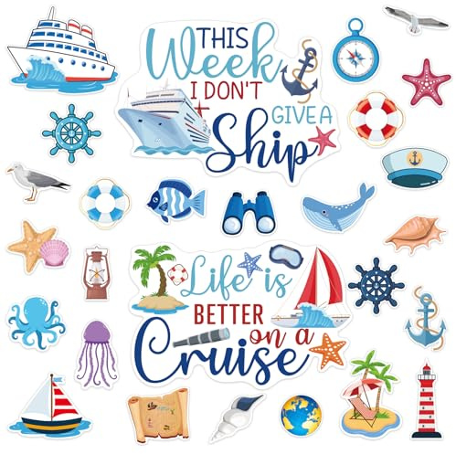 27PCS Cruise Door Decorations Magnetic, Large Nautical Ship Magnets Reusable Funny Carnival Cruise Cabin Magnets Stickers for Door Decorations Fridge Car Computer