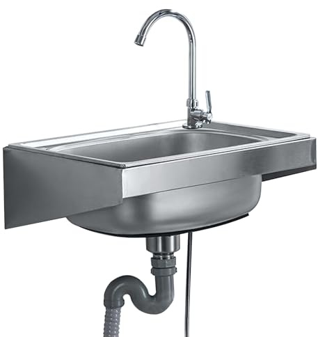 Stainless Steel Sink Hand Wash Basin Wall-Mounted Sink Including Water Tap Stainless Steel Sink for Garage, Workshop, Laundry Room, Bathroom (37x31cm)