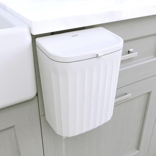 Glad Roomate Under Counter Waste Bin | Space Saving Small Trash Can for Kitchen Cabinet, Bathroom or Office | Dual Lid for Ease of Opening, 9 Liter, White
