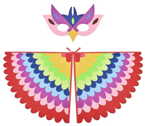 URAQT Alas Disfraz Pajaro Niños, 2pcs Disfraz Niña y Niños con Mascara y Alas de Pajaro, Capa Ropa Pajarito de Fieltro de 3 a 8 Años, Disfraces para Halloween Navidad Cosplay Carnaval Fiesta