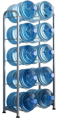 Gvqng Porta-Caraffa per Refrigeratore d'Acqua, 5 Galloni Portabottiglie per Bottiglia d'Acqua, Robusto Ripiano per Brocca d'Acqua, in Piedi Porta Brocca d'Acqua, Risparmia Spazio,Argento,10 Slots