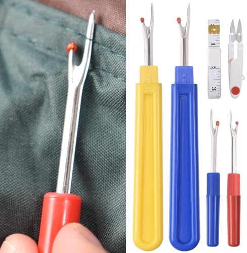 6 Pcs Seam Ripper Big and Small Two Size, Stitching Thread Unpicker Thread Cutter Remover, Seam Rippers for Sewing Stitch Ripper with Scissor and Rule for Sewing Needlework DIY Craft
