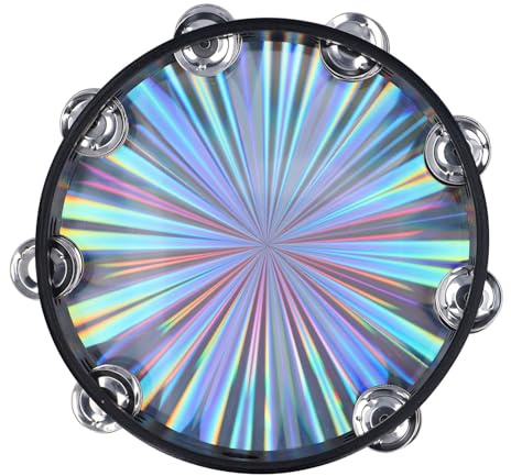 Radiant Tambourine Double Row Jingles Reflektierende Handtrommel Birkenholz Metall Kunststoff für Dance Party KTV (10 Zoll)