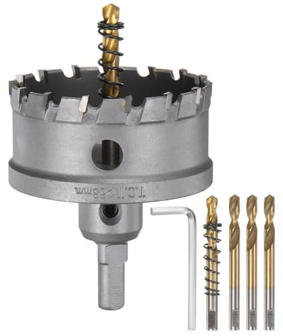 sourcing map Kit de scie-cloche en carbure de tungstène de 68 mm avec 5 forets centraux, ressorts, 1 clé pour acier inoxydable, cuivre, fer, aluminium