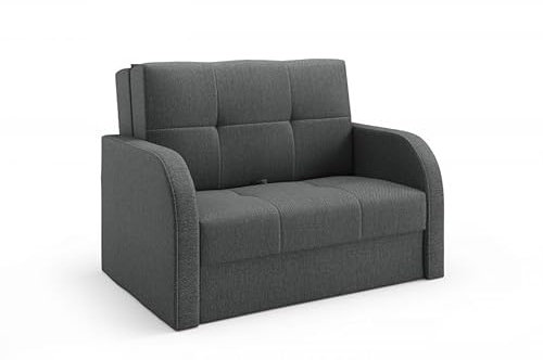 LIKMA Dunkelgrau 2 Sitzer Sofa mit Schlaffunktion Togo 135 cm Schlafcouch mit Stauraum - Easy Clean Moderne Wohnzimmer Couch - Sofa mit Bettfunktion - Schlafsofa Stoff: Inari 96