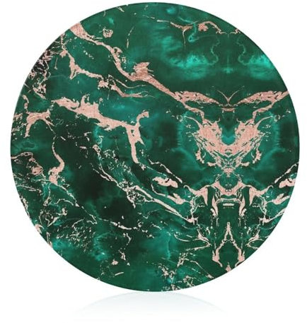 Tabla de cortar redonda con textura de mármol verde esmeralda y oro rosa, antideslizante, soporte de cristal para tartas de cocina