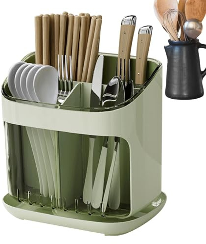 Supporto per utensili – Sgocciolatore per posate per lavello | Supporto per cucchiai da lavello con ampio spazio di archiviazione | Organizzatore per utensili da cucina | Organizzatore per lavello