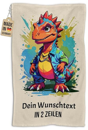Print Royal PR Kinder-Handtuch mit Name personalisiert - Dino - Geschenk für Jungen und Mädchen, Kindertag, Handtuch Personalisieren | Fotohandtuch 50 x 30 cm