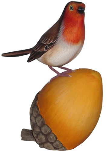 Brave Wings Hand Carved Wooden Bird ~ Curious Robin Red Breast on a Pinecone ~ Ornament Sculpture Figurine Statue Unique Table Decoration Home Decor ~ 5274