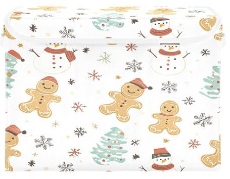 Ewusp Scatole natalizie di pan di zenzero con coperchio e manici, grandi, pieghevoli, in tessuto, per armadio, organizer per casa, ufficio, stanza dei bambini