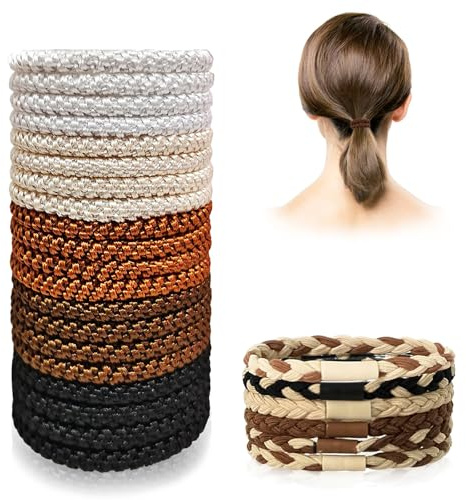 25 Stück Haargummi Damen HXC Haargummis Mädchen Elastische Zopfgummis Ohne Metall Geflochten Haargummi Armband für Damen für Dünnes Dickes Mittleres Langes Haar(Braun-Mehrfarbig)