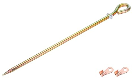 sourcing map 2 Set Ground Rod Colored Zinc Galvanized Grounding Pin 1.44ft Straight with Hole 2 Cooper Terminals Grounding Stake for Antenna Satellite Dish Electric Fence