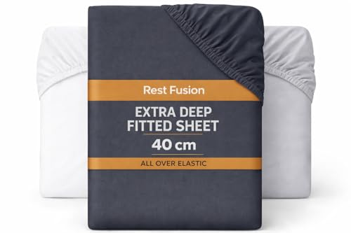 Rest Fusion Deep Fitted Sheet – 40cm Extra Deep Pocket – Fully Elastic – Soft Brushed Microfibre – Wrinkle, Shrink & Fade Resistant – Easy Care – Bed Bottom Sheet (Charcoal Grey, Super King)
