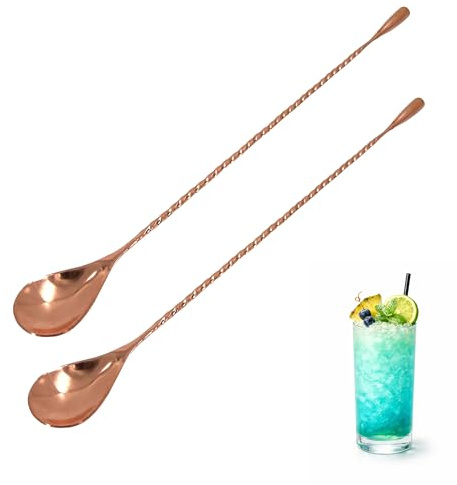 Chabrias Ltd 2 Pack 30.3cm Collison Twisted Copper Bar Spoon, Long Handle Twisted Cocktail Stirrer, Stainless Steel Copper Finish, Professional Mixing Spoon for Cocktails, Home Bar & Bartender Tools