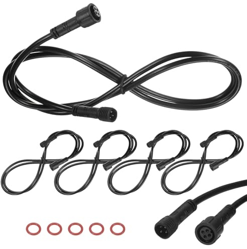 M METERXITY 5-Pack Waterproof Extension Cable, 4 Pin 3.28 Ft/1m Extension Cord Wire with 22AWG IP67 Male and Female Connectors for Outdoor Spotlights/LED Deck Lights [Black]