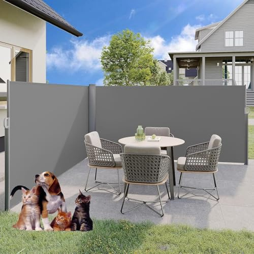 Einziehbare Seitenmarkise, Doppelt Faltbarer Sichtschutz Sichtschutzzaun Wasserdicht UV-beständig Sichtschutzmarkise for Innenhof, Dachterrasse(A,1.6 * 6m/5.25 * 19.68ft)