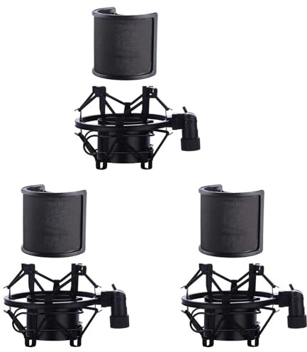 MVOSJFIE 3X Microphone Shock Mount with Microphone Filter Windscreen Suspension Shock Mount Holder Clip