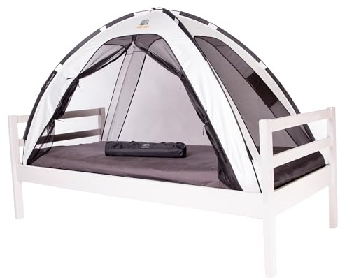 Deryan Tente de Lit - Moustiquaire Lit Double - Tente Lit - Compact et Léger - 200x90x110cm - Moustiquaire Lit & Moustiquaire Voyage avec Sac de Transport - Ivoire