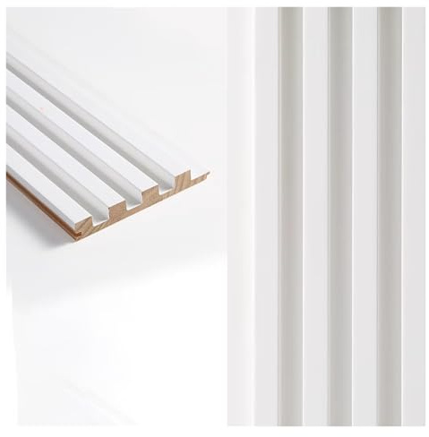 3d Decorative Wall Paneling, 4 Pack Modern White Wood Slat Wall Panels, 3D Fluted Textured, Indoor, Living Room Decor, Grille Panels(#5,240cm/7.87ft)