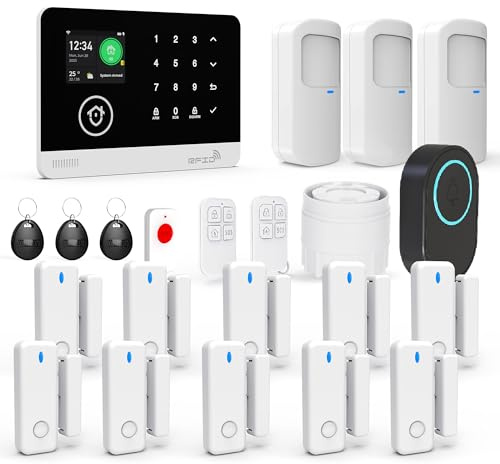 TUGARD 22 Piezas Sistema de Alarma doméstica Inteligente inalámbrico WiFi/gsm con aplicación, Detector de Movimiento, detectores de Puerta y Ventana, mandos a Distancia, Sirena, Compatible con Alexa