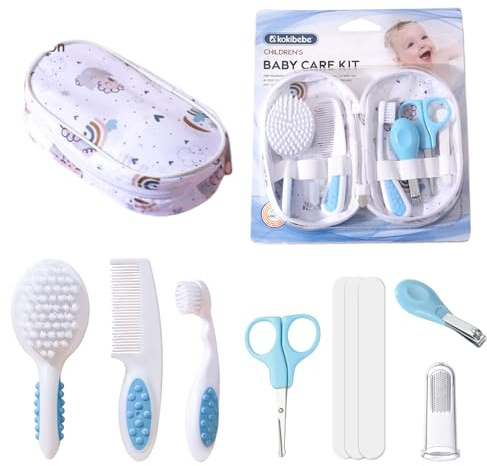 Juego de cuidado de seguridad para bebés, kit de cuidado de guardería con cepillo para el pelo, peine, lima de uñas, cortaúñas y más accesorios de cuidado de la salud del bebé para bebés, recién
