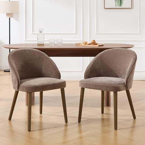 DAYALANE Set di 2 Sedie Sala da Pranzo, Sedie Cucina in Tessuto, Poltroncine da Pranzo con Gambe in Legno, Sedie da Salotto Imbottite per Cucina/Soggiorno/Ristorante, Marrone