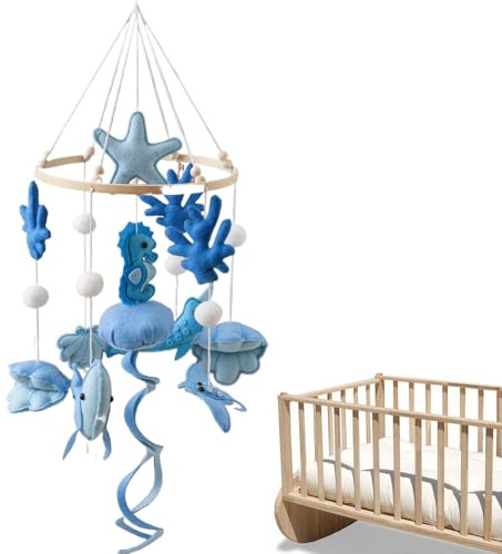 Mobile Culla Marina - Campana Di Mosè Fatta A Mano 50x23 Cm, Mobile In Feltro Di Legno Appeso Decorazione Rilassante Per Asilo Nursery, Accessorio Per Passeggino | Nuovo Tetto Per Genitori,