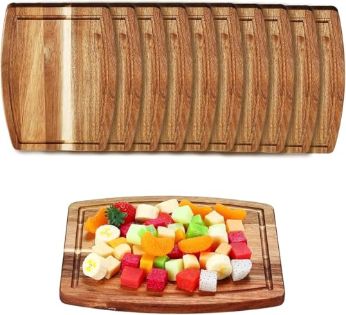 10 Stück Akazienholz Schneidebretter, Holz Servierplatten mit Saftrille, Schneide- & Charcuterie-Bretter, Serviertabletts für Weihnachten, Feiertage, Einweihungsgeschenke, Lasergravur DIY, 20×25cm