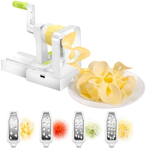 Nidoul Affettatrice a spirale, mano per spaghetti di verdure, affetta verdure, cubo, 4 lame intercambiabili, affettatrice a spirale, verdure per carote, cetrioli, zucchine e patate
