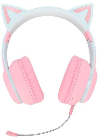 Eminchu Gaming-Headset, Kabelloser Bluetooth-Kopfhörer, Kabelgebundener Kopfhörer mit LED-Licht, 3,5-mm-AUX-Kabel, Abnehmbarem Mikrofon und Faltbarem Over-Ear-Design, Ideal für PC-Gaming (PINK)