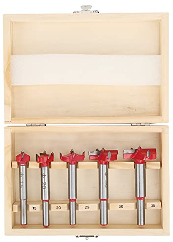 Baxnore Fresa per fori per cerniere professionale, set di 5 punte per trapano per lavorazione del legno, carburo cementato, ala piatta per prodotti in legno e plastica, 15 mm, 20 m