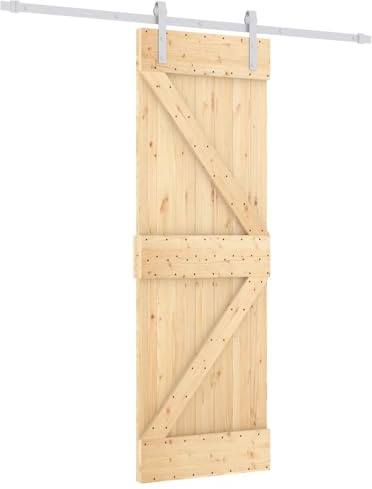 vidaXL Puerta Corredera Natural y Blanco 70 x 210 cm, Juego de puertas correderas de pino rectangular para sala, diseño ahorrador de espacio, fácil de usar