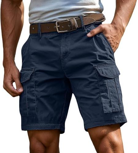 Short cargo taille haute décontracté pour homme - Short de travail ample et décontracté avec poches - Léger pour homme - Coupe décontractée - Coupe décontractée - Respirant