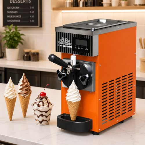 Máquina de Helado Soft de Encimera, Heladera para Casa con Primera Preparación en 10-13 Min, Depósito de 2,5 L, Panel LCD y Limpieza Automática para Casa, Cafeterías y Fiestas orange