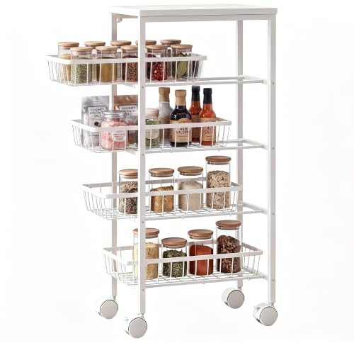 HOMCOM Chariot de Rangement à 4 Niveaux à roulettes 40 x 24 x 82 cm Blanc