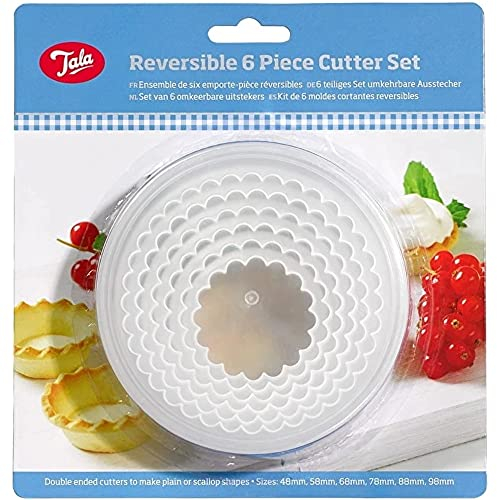 Tala Reversible Pastry and Cookie Cutters, Perfect for Pastry, Cookie Dough, Biscuits, Scones and Many More, Double Edged for Both Fluted and Straight Cut, 6 Pieces with Sizes from 48mm to 98mm