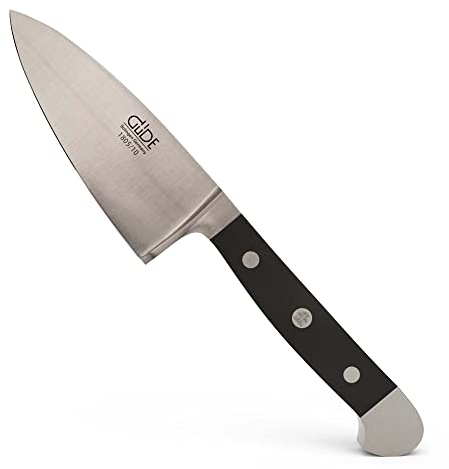 GÜDE Solingen - Hartkäsemesser Käsemesser geschmiedet, 10 cm, POM schwarz, ALPHA, Doppelkropf, Handmade Germany